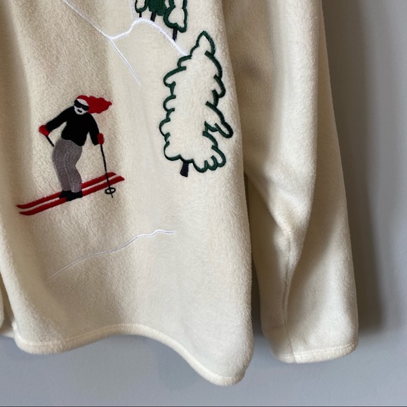R&R vintage women’s lightweight fleece button cardigan embroidered skiers - L - Picture 7 of 12